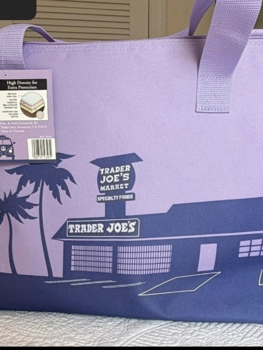 NEW Large Trader Joe's Lavender and Navy Tote Bag